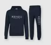 kenzo survetement ensemble sweat-shirt capuche et pantalon velours de coton blue blanc